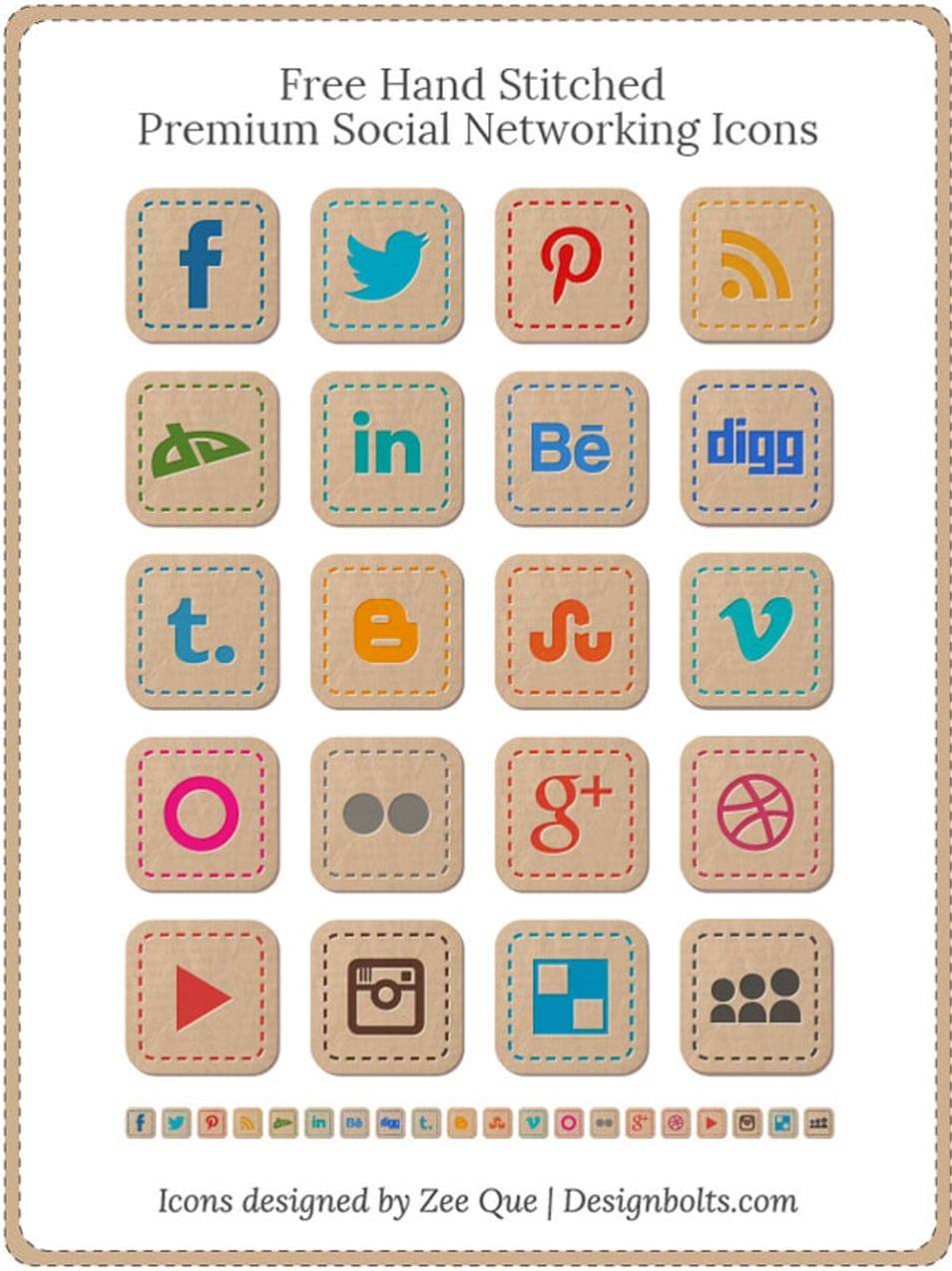 Free Hand Stitched Premium Social Networking Icons