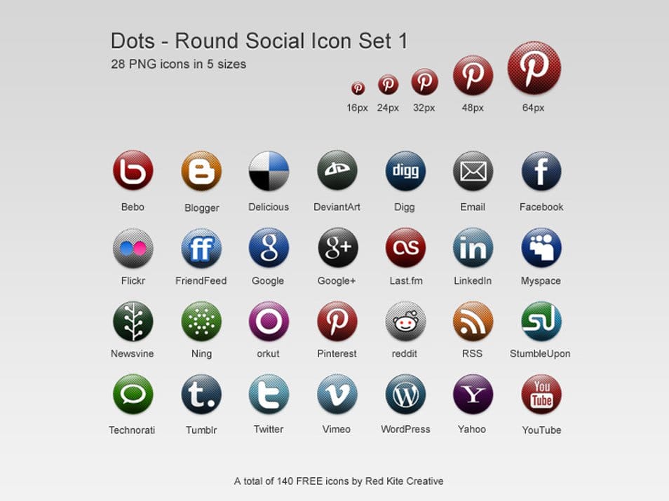 Free round dots social media icon set