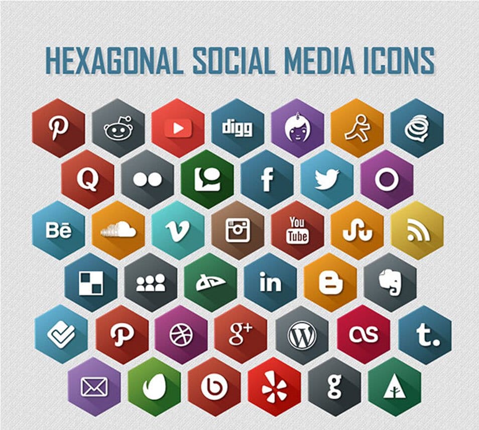 Hexagonal 40 Free Social Media Icons