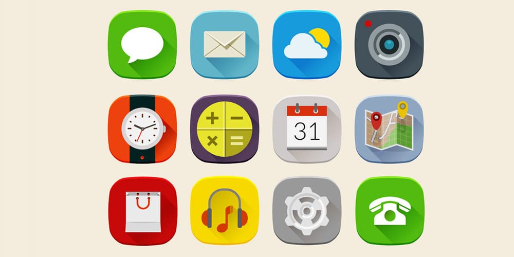Long Shadow Mobile Icons Set
