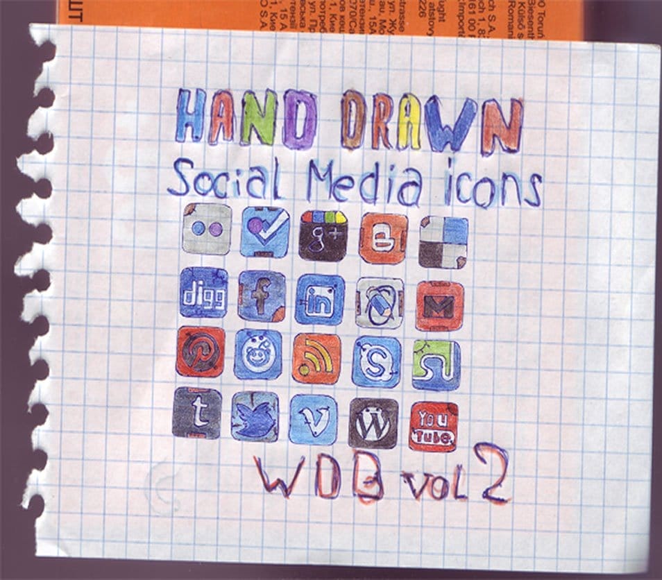 Set of 20 Hand Drawn Social Media Icons