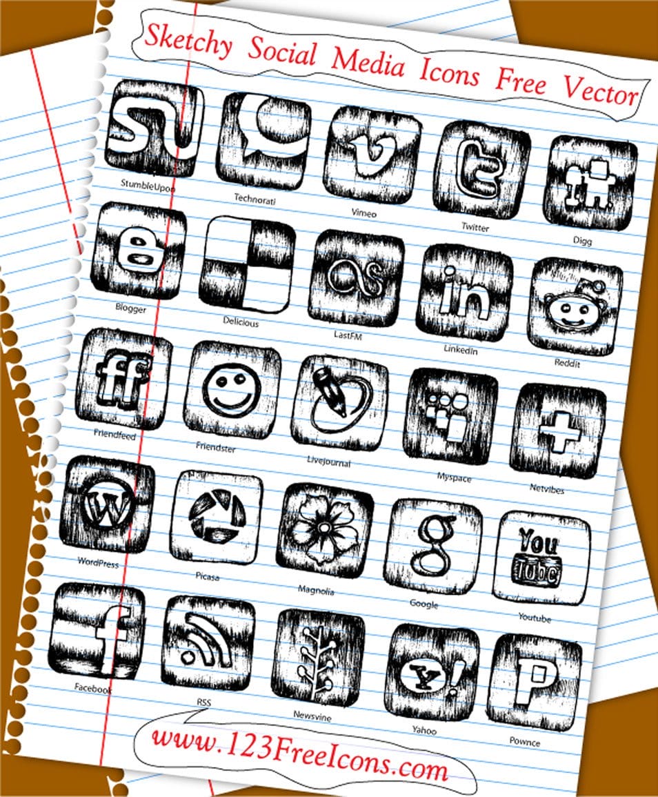 Sketchy Social Media Icons Free Vector