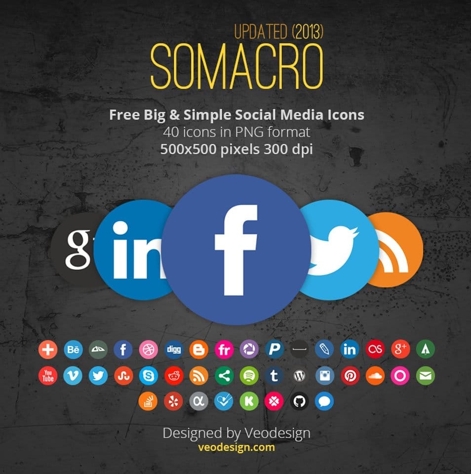 Somacro: 40 300DPI Round Social Media Icons