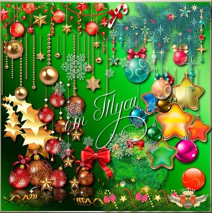 Sparkling Backgrounds and Different Christmas Elements and Decorations