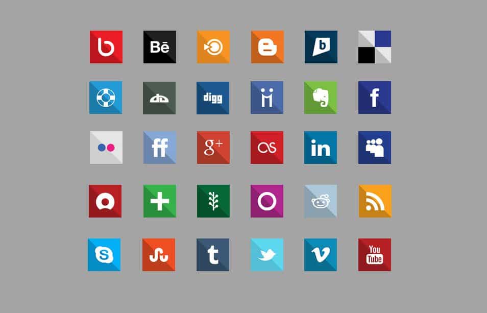Square: 30 Flat Design Social Media Icons