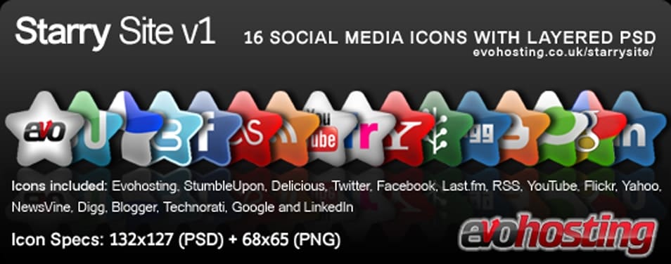 Starry Site – NEW 16 Social Media Icons PSD
