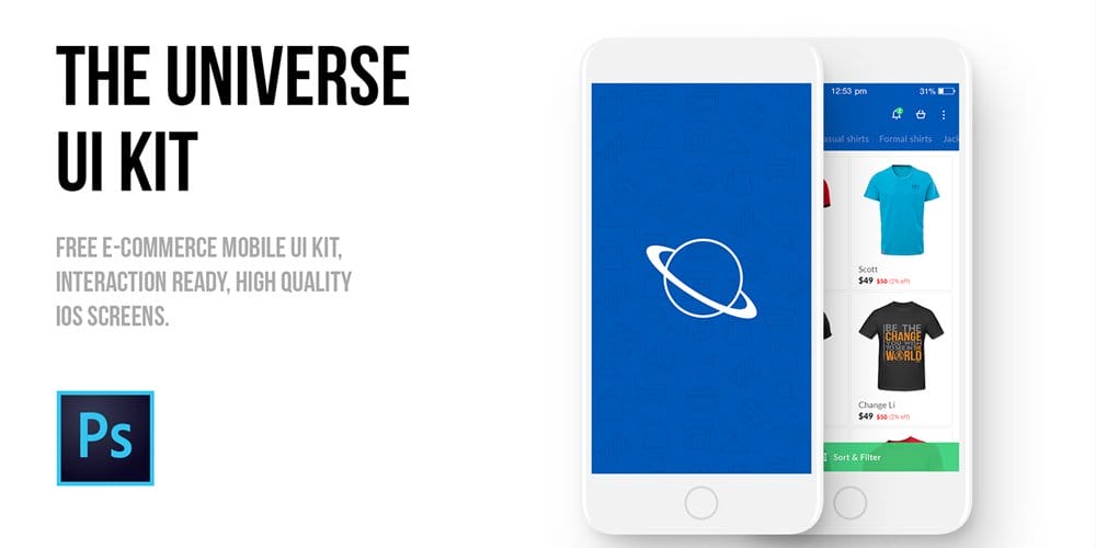 The Universe E-commerce Mobile UI kit PSD