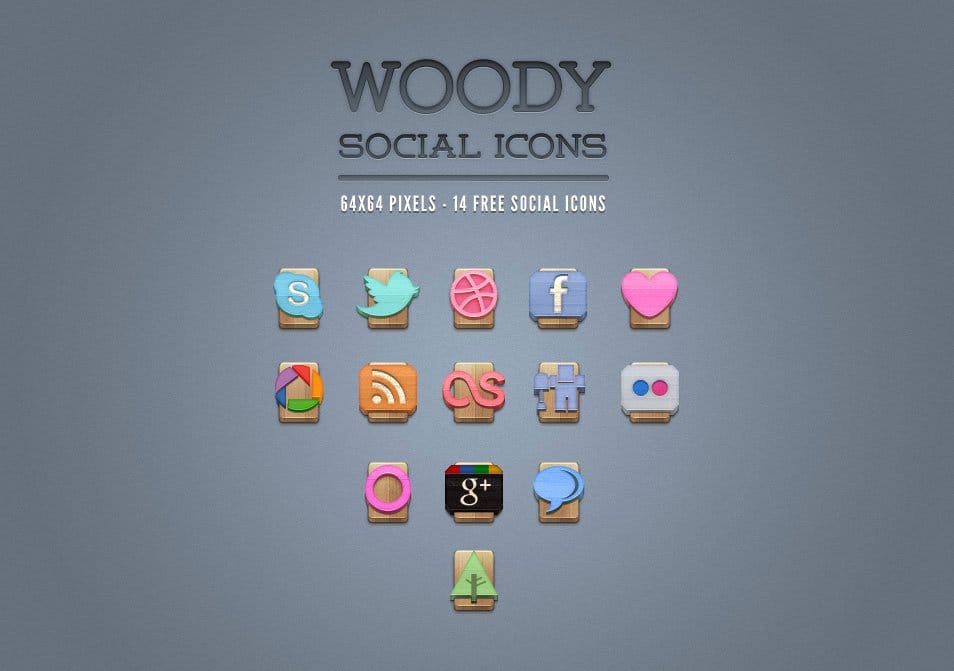 Wood Social Icons Set Vol 1