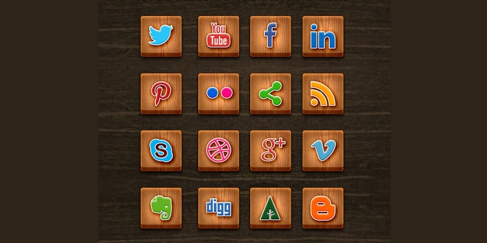 Wood Textured Social Media Icons