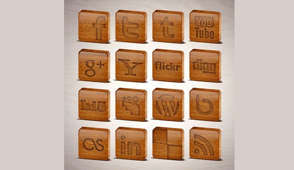 Wooden Tiles Social Media Icons