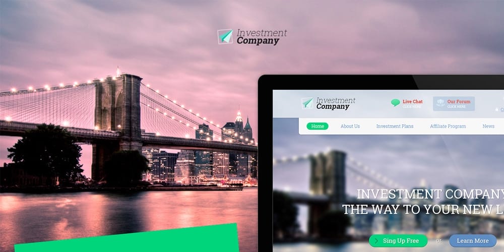 Investment Company Free Landing Page Web Template PSD