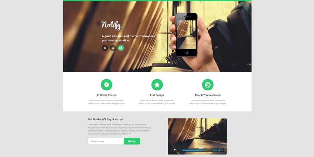 Notify Landing Page Template PSD