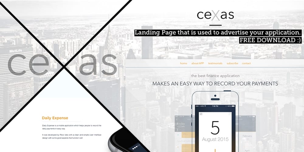ceXas Free PSD Template for Mobile App Landing Page