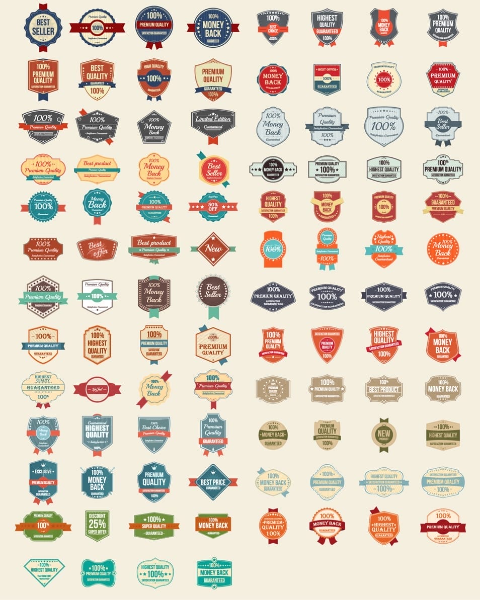 100 Free Vector Vintage Badges, Stickers