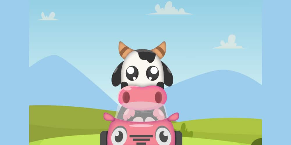 Create a Cartoon Cow Driving a Car in Adobe Illustrator