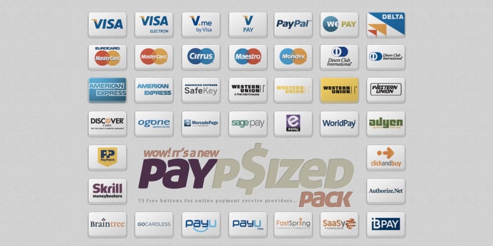 Free Payment Method & Credit Card Icon Set 34 Free Buttons For Online Payment Service Providers