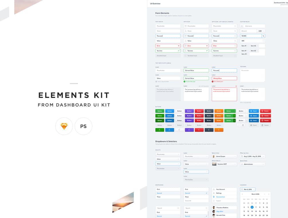 Free Dashboard UI Design PSD 38 Elements Dashboard UI Kit