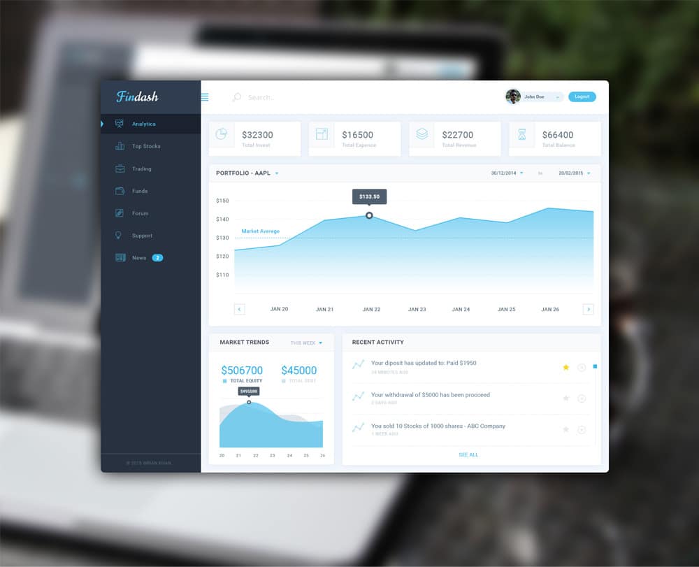 Free Dashboard UI Design PSD 74 Findash Financial Dashboard PSD