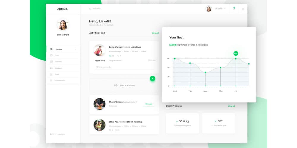 Free Dashboard UI Design PSD 107 Fitness Dashboard PSD