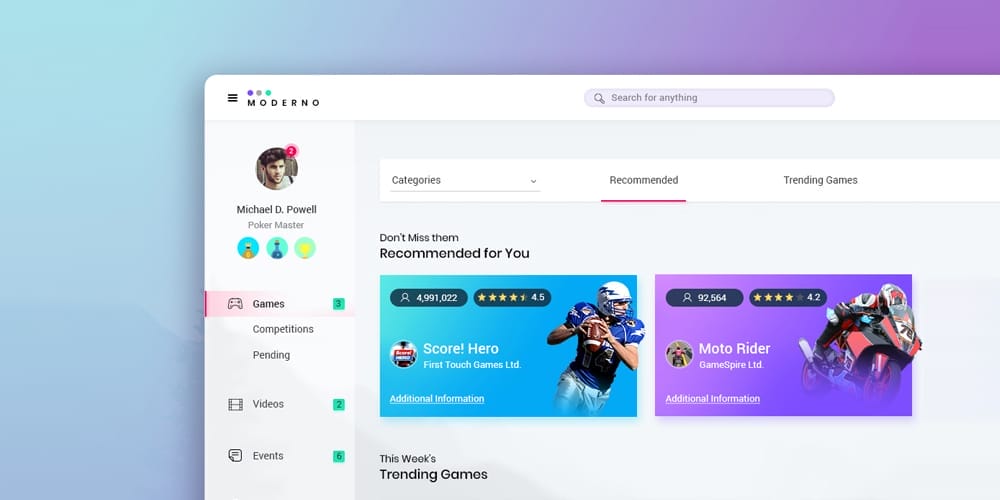 Free Dashboard UI Design PSD 17 Free Game Dashboard PSD