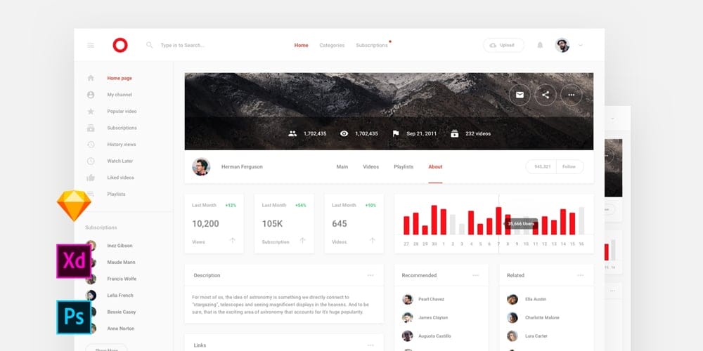 Free Dashboard UI Design PSD 9 Free Video Stat Dashboard