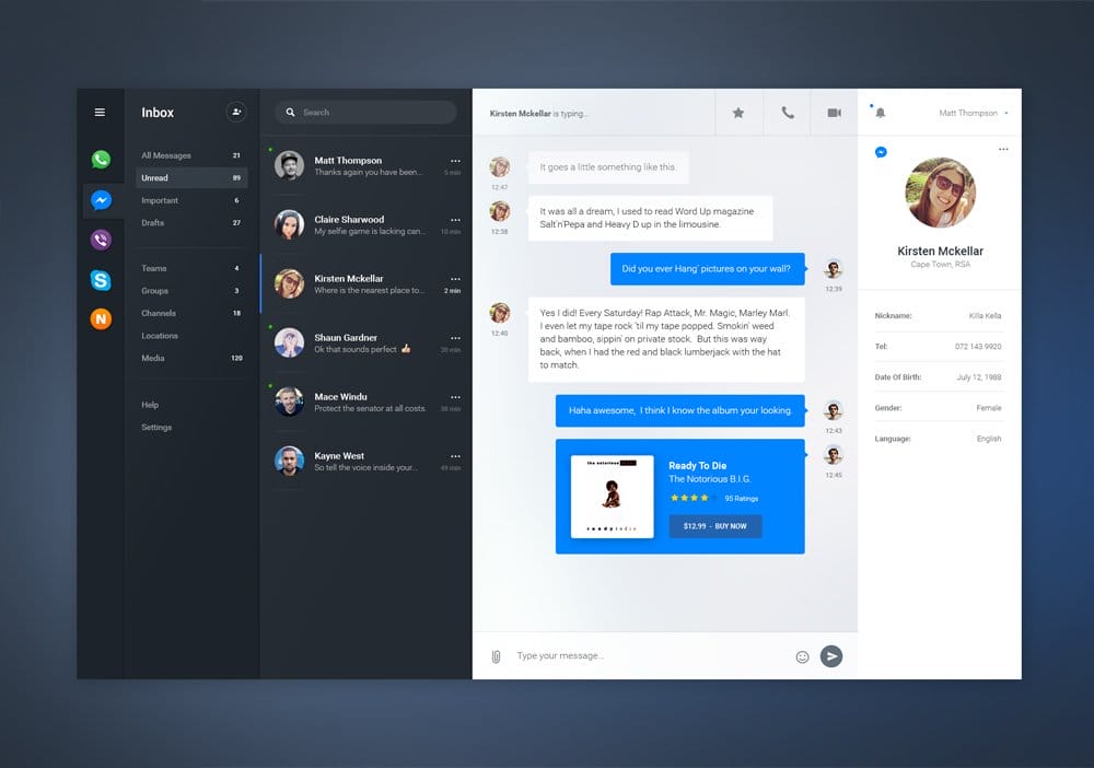 Free Dashboard UI Design PSD 96 IM Chat Dashboard PSD