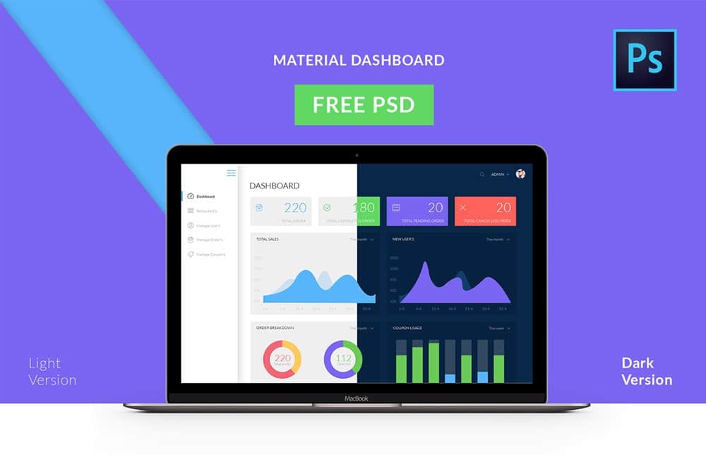Free Dashboard UI Design PSD 32 Material Dashboard PSD