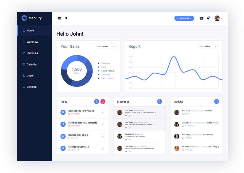 Free Dashboard UI Design PSD 59 Merkury Dashboard UI PSD