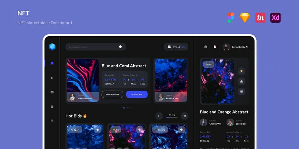 Free Dashboard UI Design PSD 122 NFT Marketplace Dashboard UI Kit