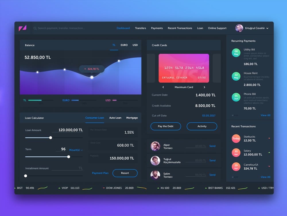Free Dashboard UI Design PSD 37 Online Banking Dashboard PSD