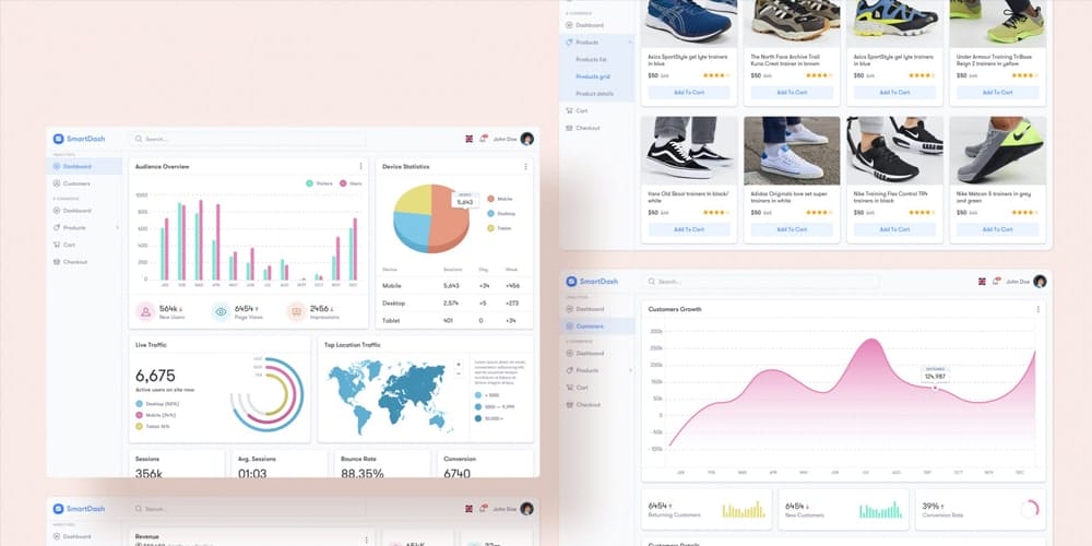 Free Dashboard UI Design PSD 132 SmartDash eCommerce UI Kit