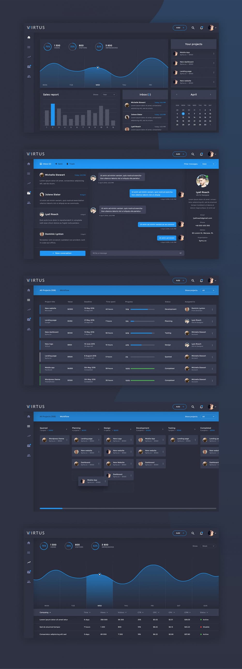 Free Dashboard UI Design PSD 10 Virtus Dashboard Template PSD