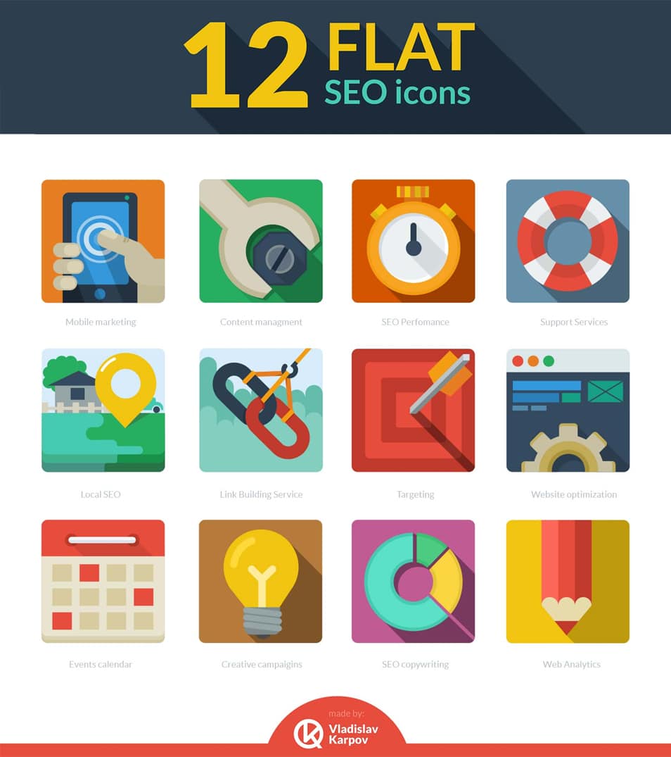 12 Flat SEO icons