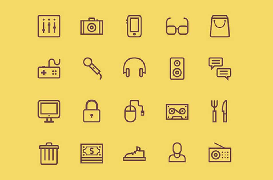 20 outline icons PSD