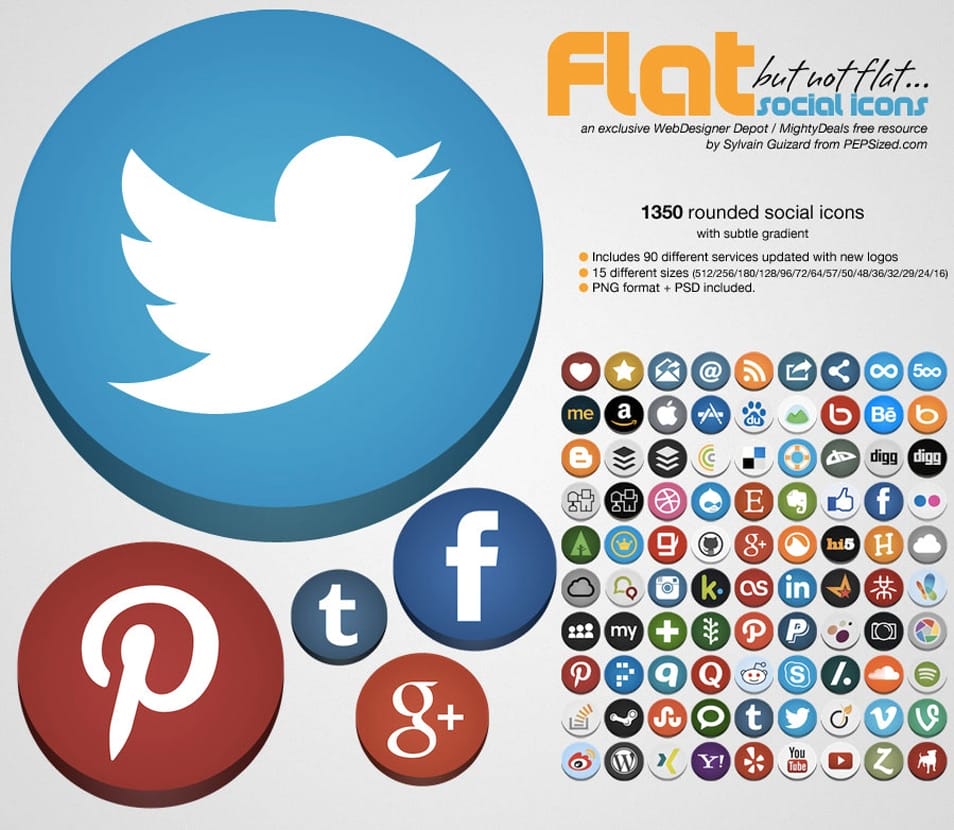 Flat rounded social icons