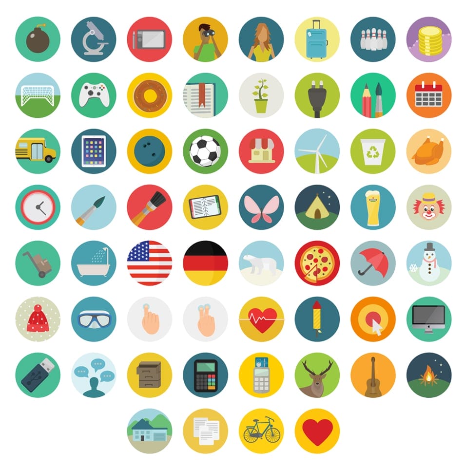 Free flat round icons set – 60 icons