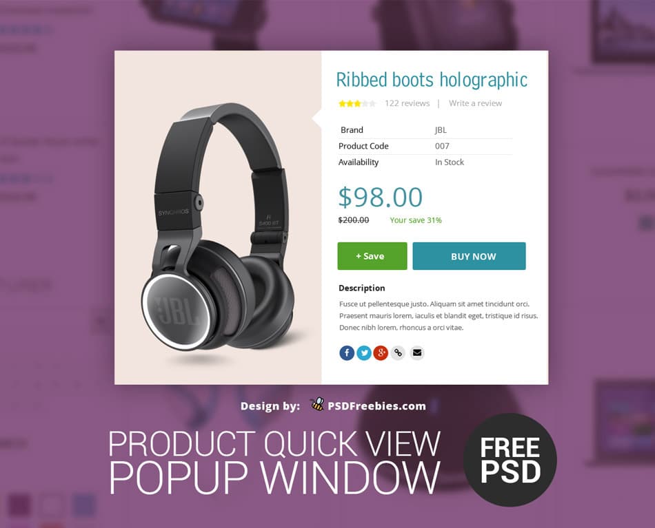 Product Quick view Popup Window PSD