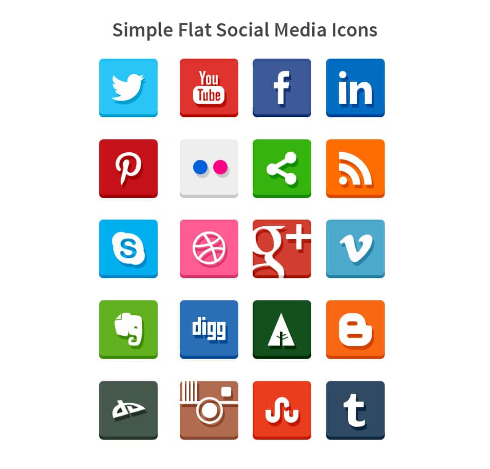 Simple Flat Social Media Icons (PSD & PNG)