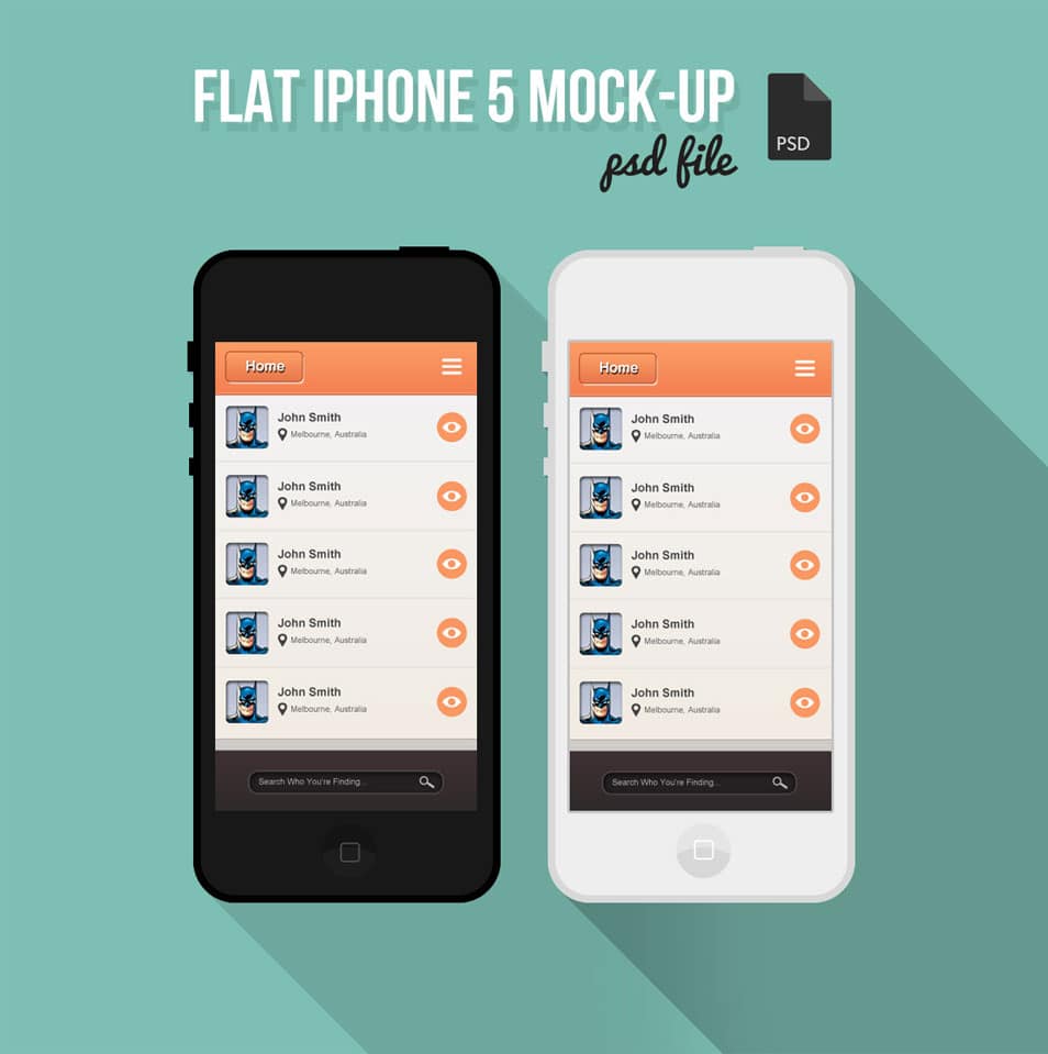 Free Flat iPhone 5 MockUp PSD