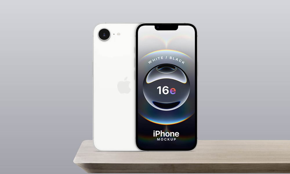 Free White Black iPhone 16e Mockup PSD