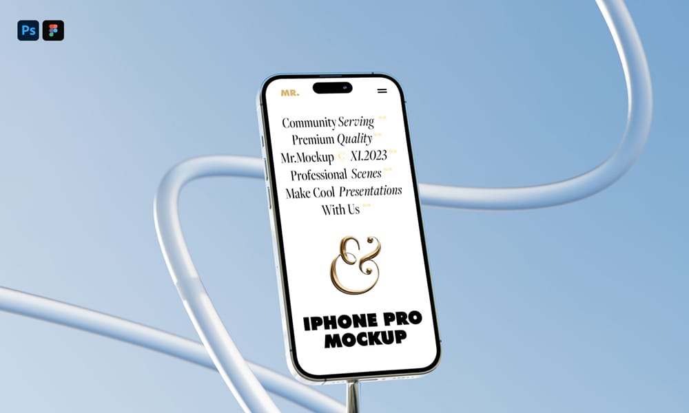 Free iPhone 14 on Tripod Mockup PSD