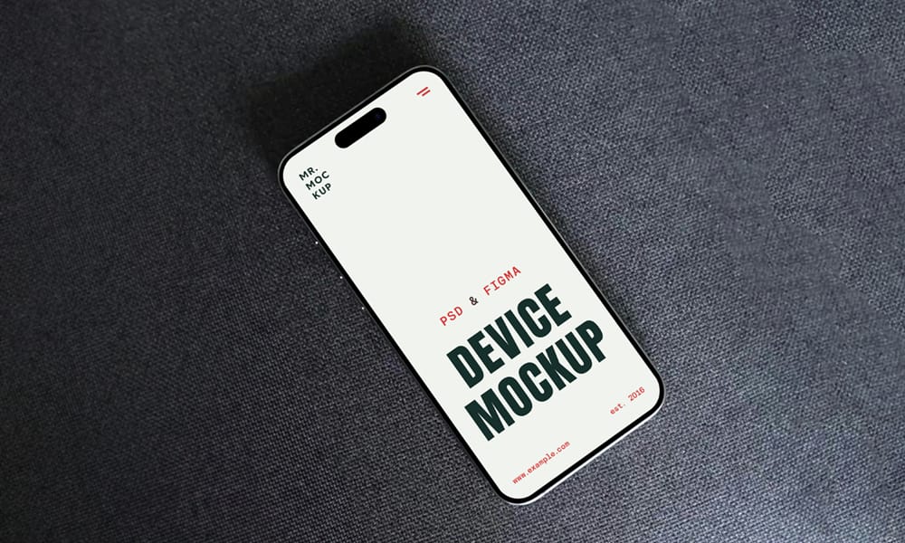 Free iPhone 16 Pro on Sofa Mockup PSD