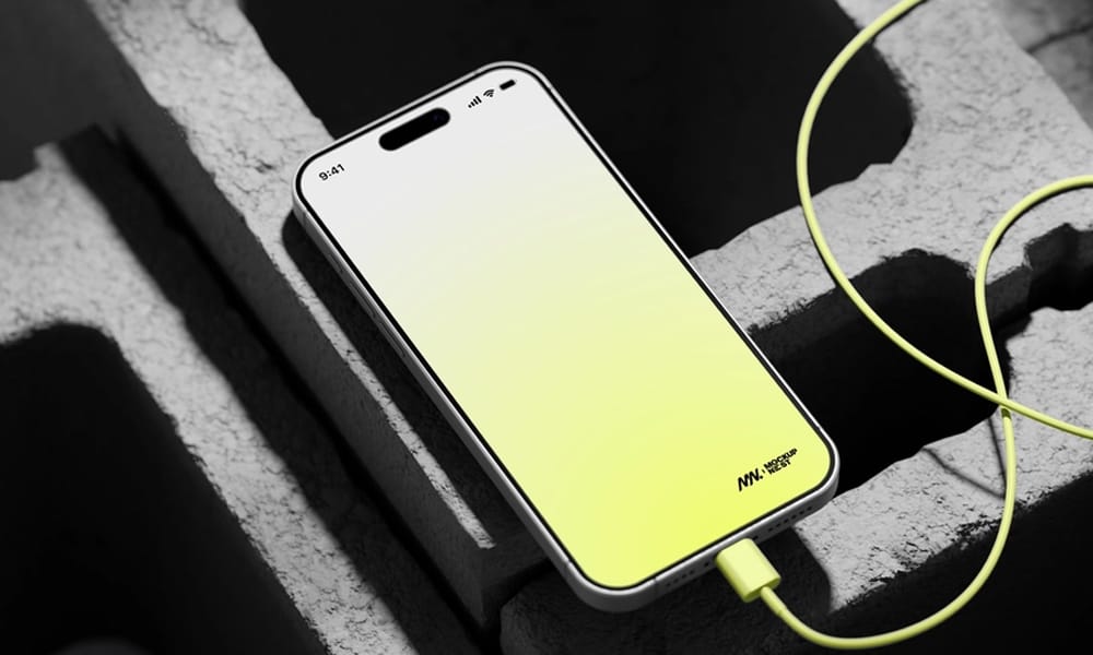 iPhone 15 Pro Mockup On Bricks PSD