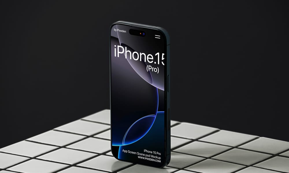 iPhone 15 Pro Mockup Schowcase Scene PSD