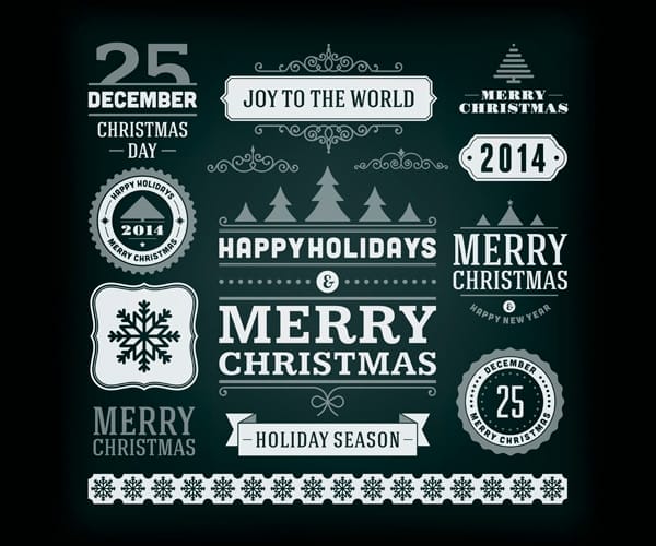 2014 Christmas labels and borders with ribbon 