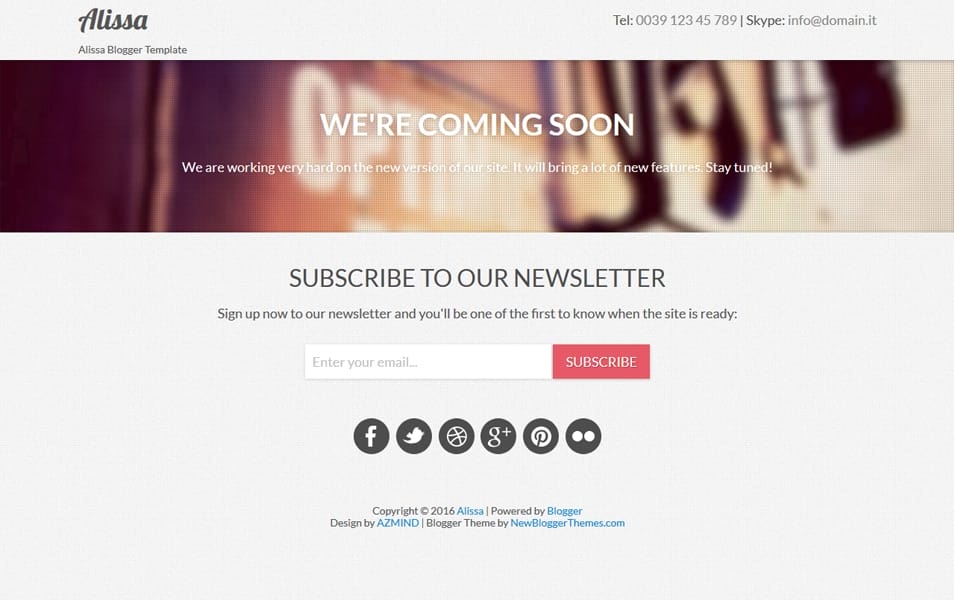 Alissa Responsive Coming Soon Blogger template