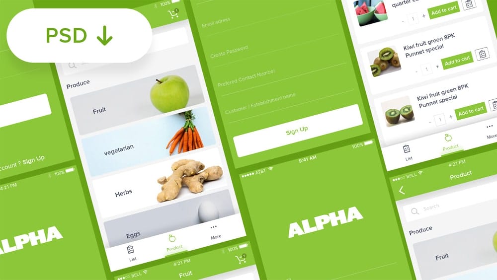Alpha Fruit App UI PSD