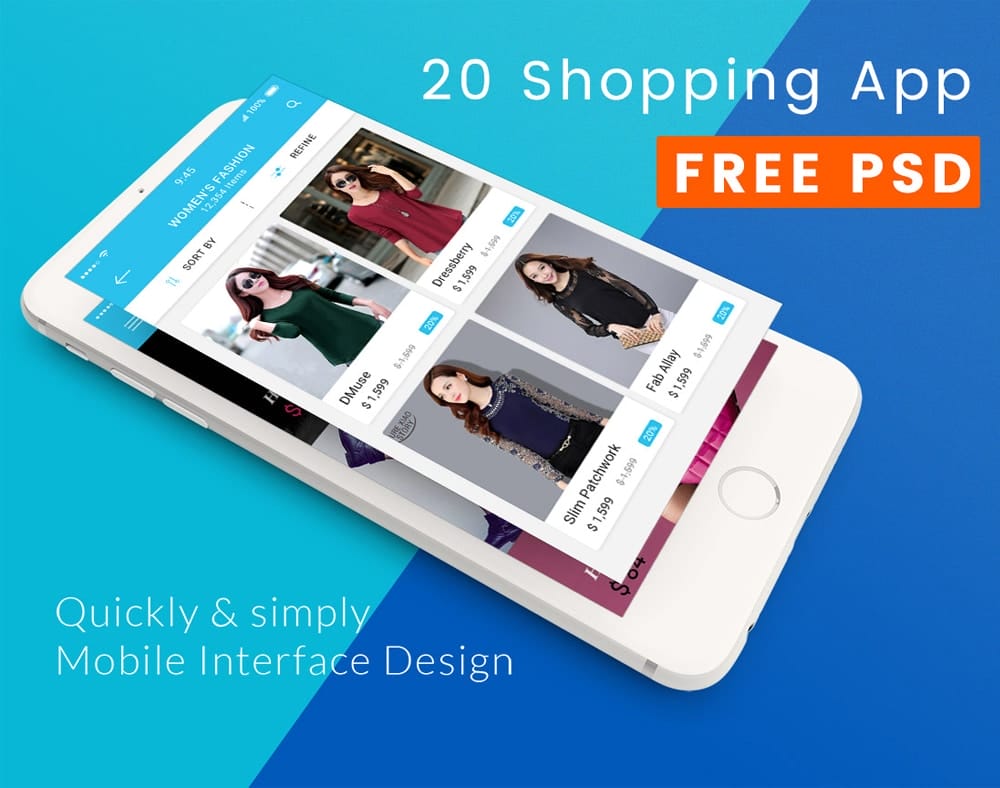 Blue Color Shopping Mobile App UI PSD