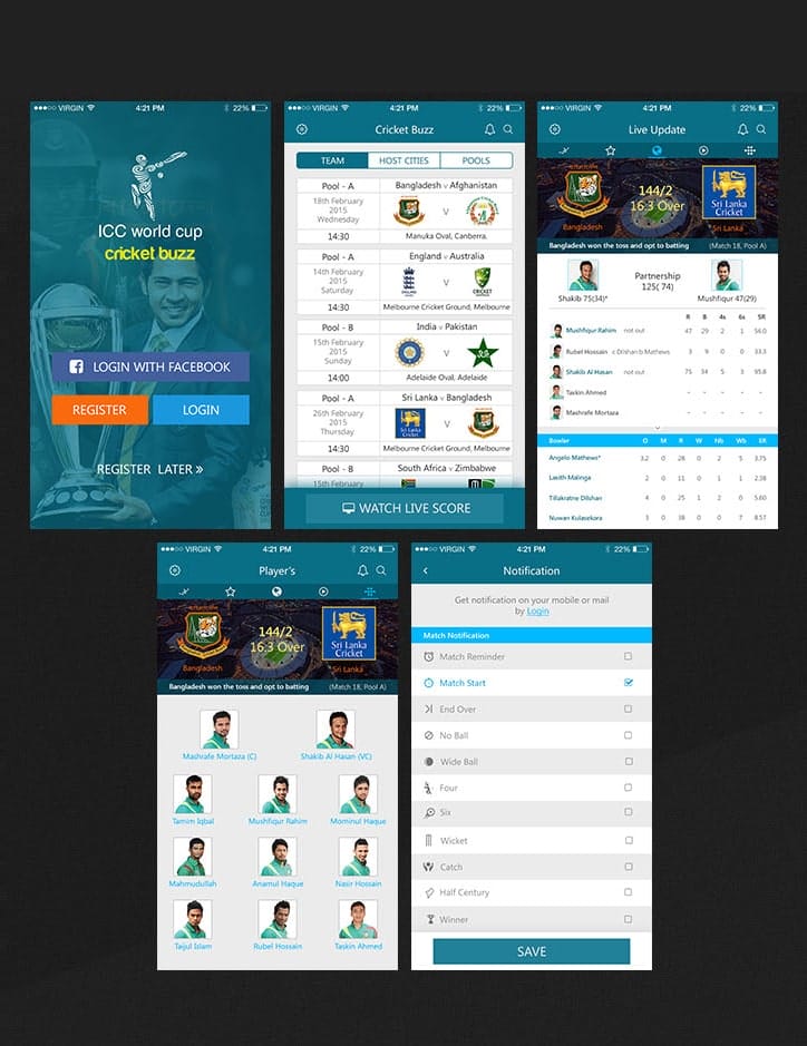Cricket Live Update iOS APP UI