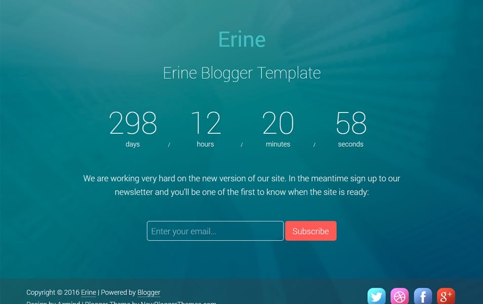Erine Coming Soon Responsive Blogger Template